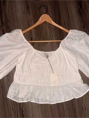 Target White Eyelet Smocked Peasant Top 100% Cotton